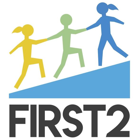 The First2 Network logo, showing people helping one another climb and incline.